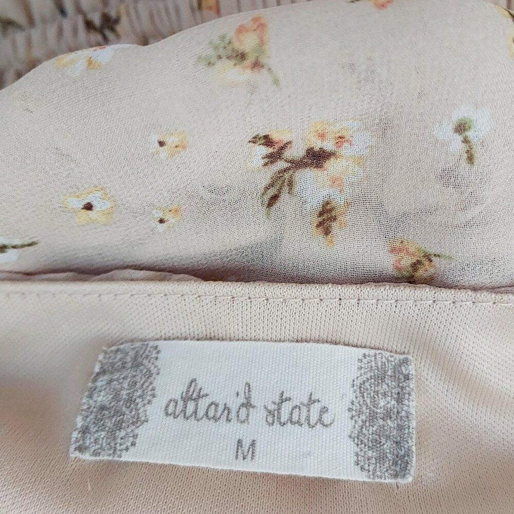 Altar’d State Women’s Tan Floral Dress Flowy Cap Sleeves, Simple Elegance Size M - Picture 6 of 12